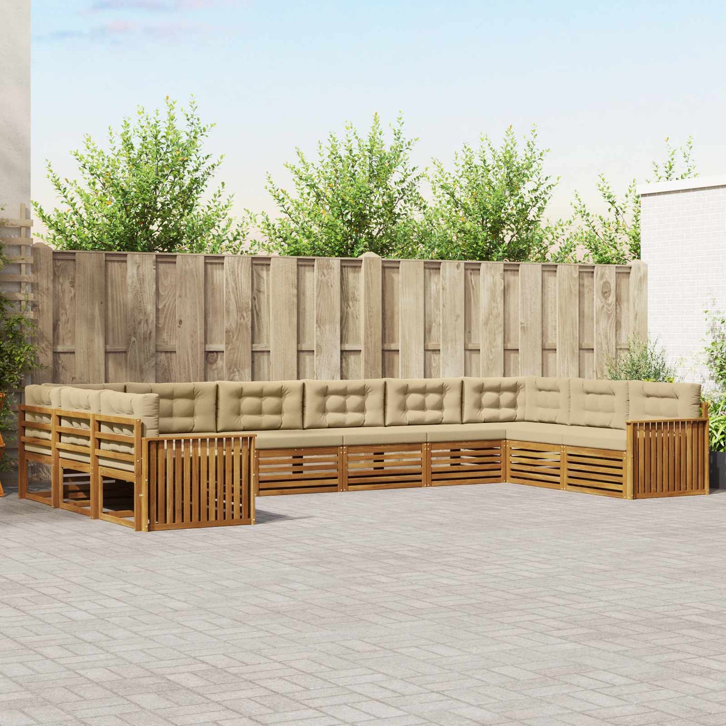 Set divani 10 pcs Naturale e Beige Legno di Acacia Massello