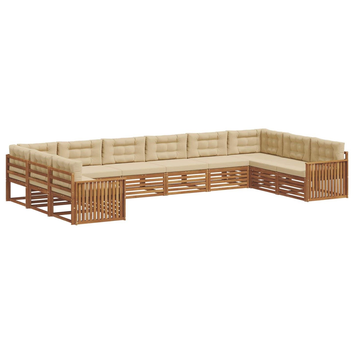 Set divani 10 pcs Naturale e Beige Legno di Acacia Massello