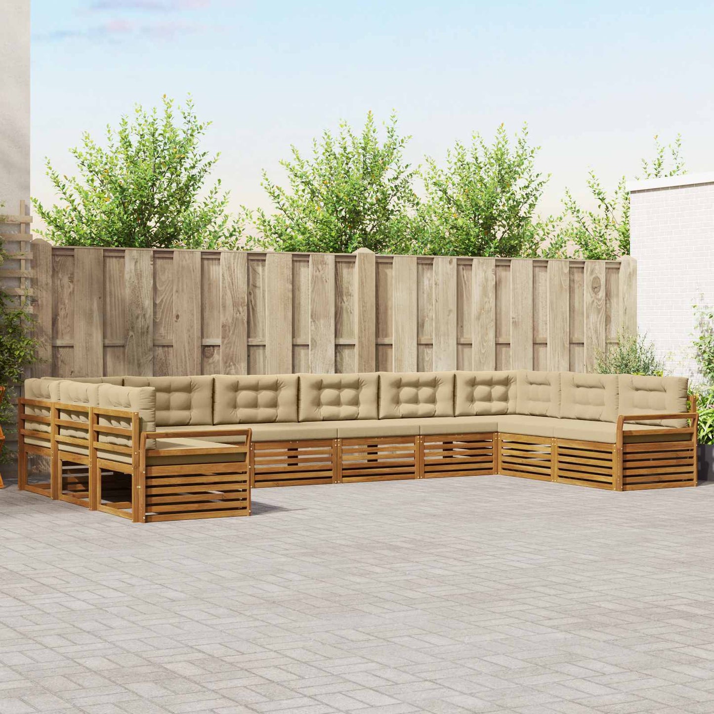 Set divani 10 pcs Naturale e Beige Legno di Acacia Massello