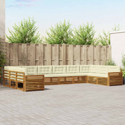 Set divani 10 pcs Naturale e Crema Legno di Acacia Massello