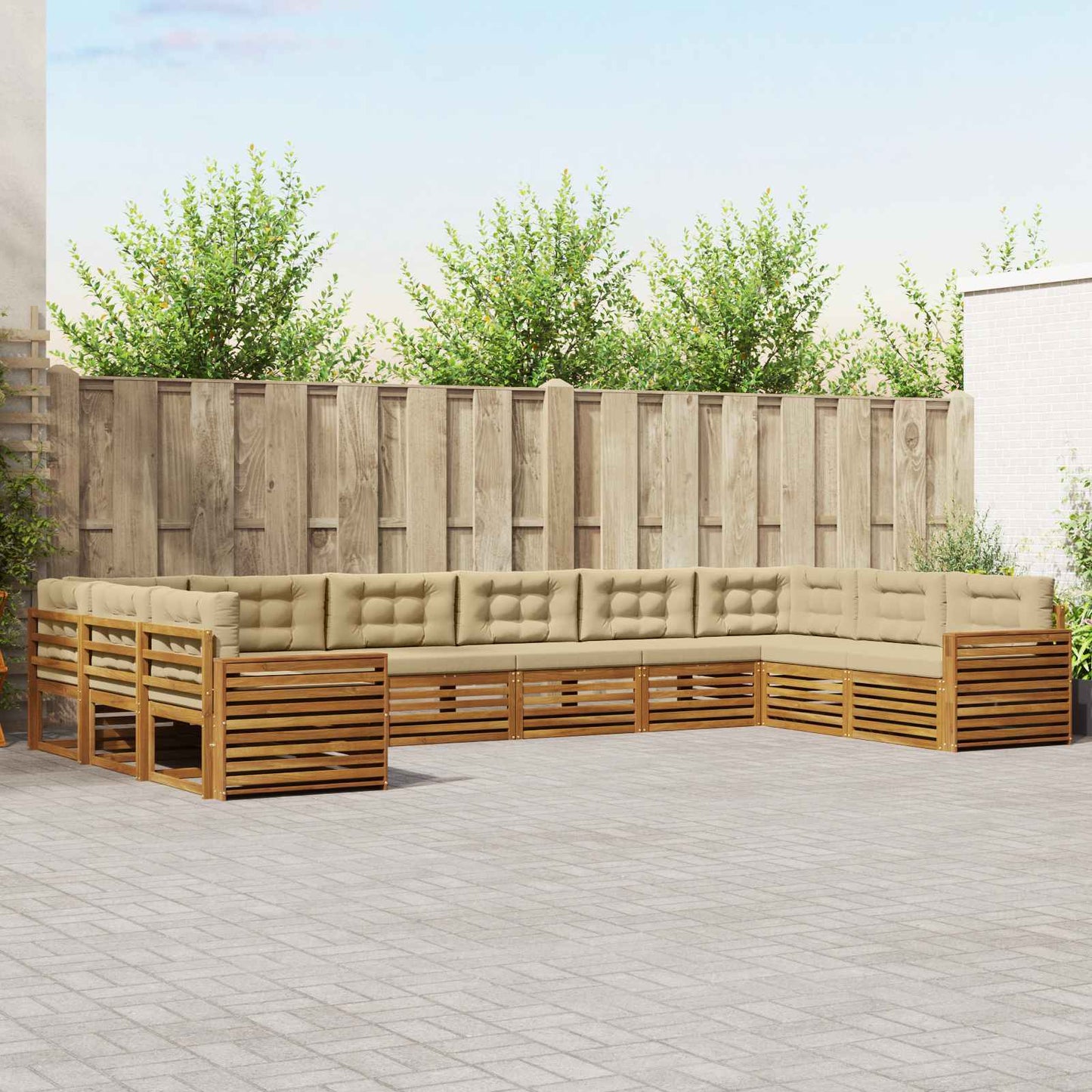 Set divani 10 pcs Naturale e Beige Legno di Acacia Massello