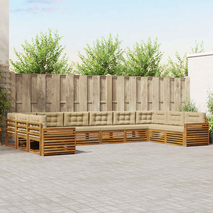 Set divani 10 pcs Naturale e Beige Legno di Acacia Massello