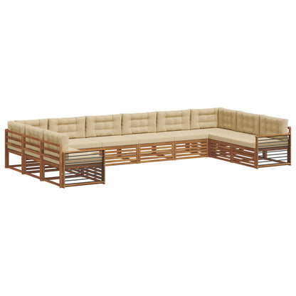 Set divani 10 pcs Naturale e Beige Legno di Acacia Massello