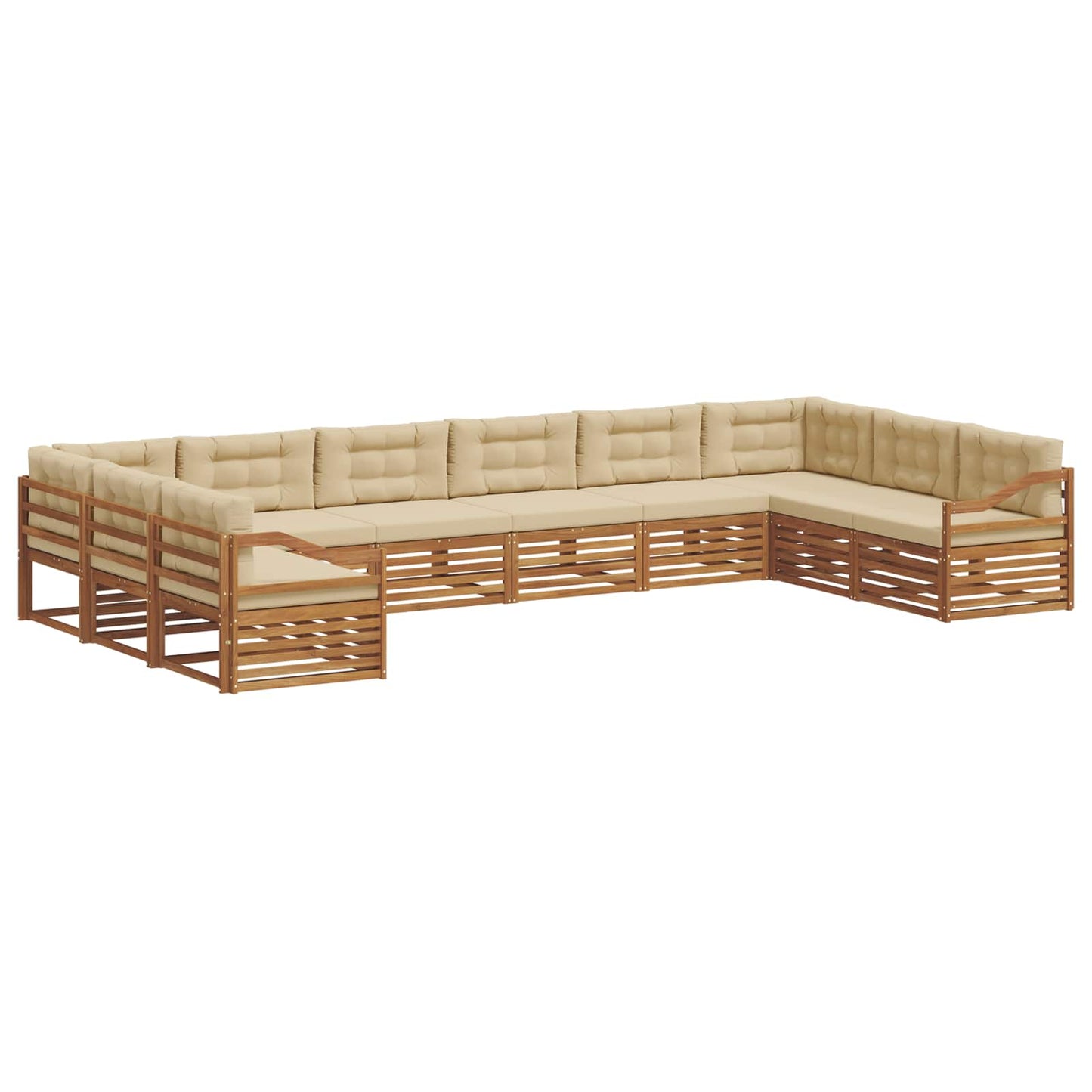 Set divani 10 pcs Naturale e Beige Legno di Acacia Massello