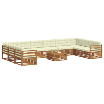 Set divani 11 pcs Naturale e Crema Legno di Acacia Massello