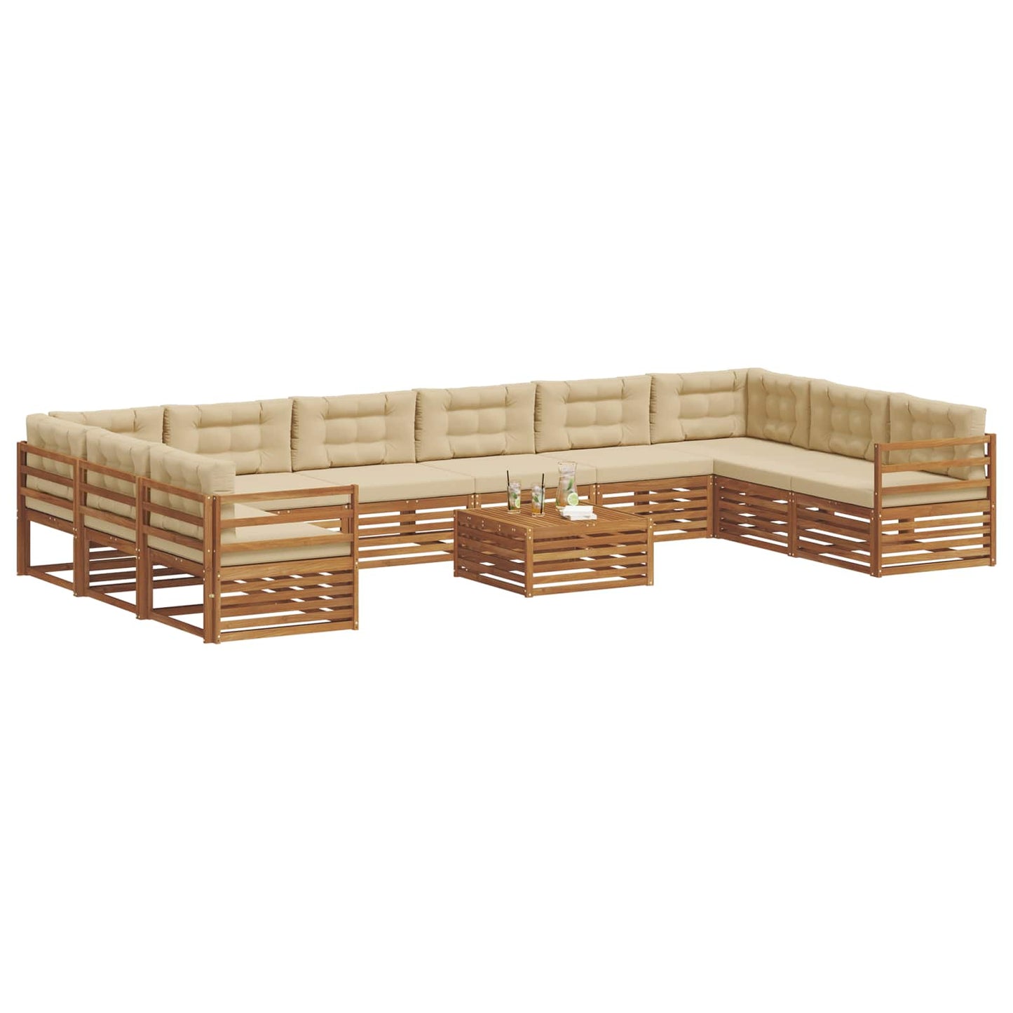 Set divani 11 pcs Naturale e Beige Legno di Acacia Massello