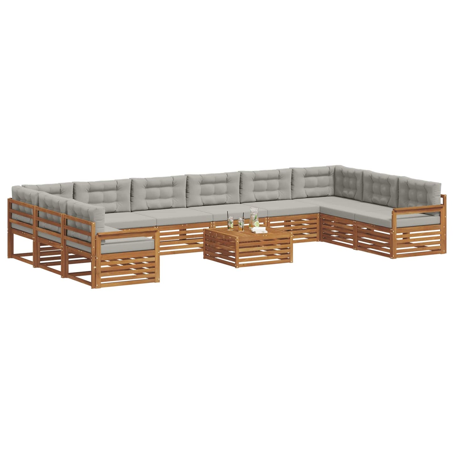 Set divani con cuscino 11 pcs Grigio Naturale e Chiaro