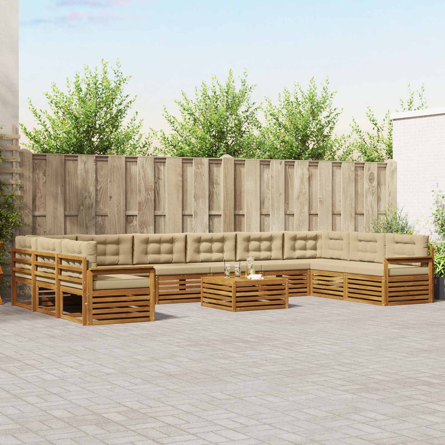 Set divani 11 pcs Naturale e Beige Legno di Acacia Massello
