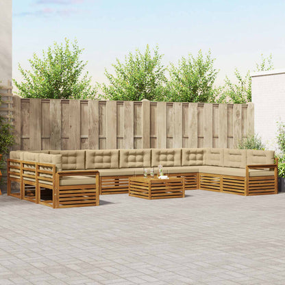 Set divani 11 pcs Naturale e Beige Legno di Acacia Massello
