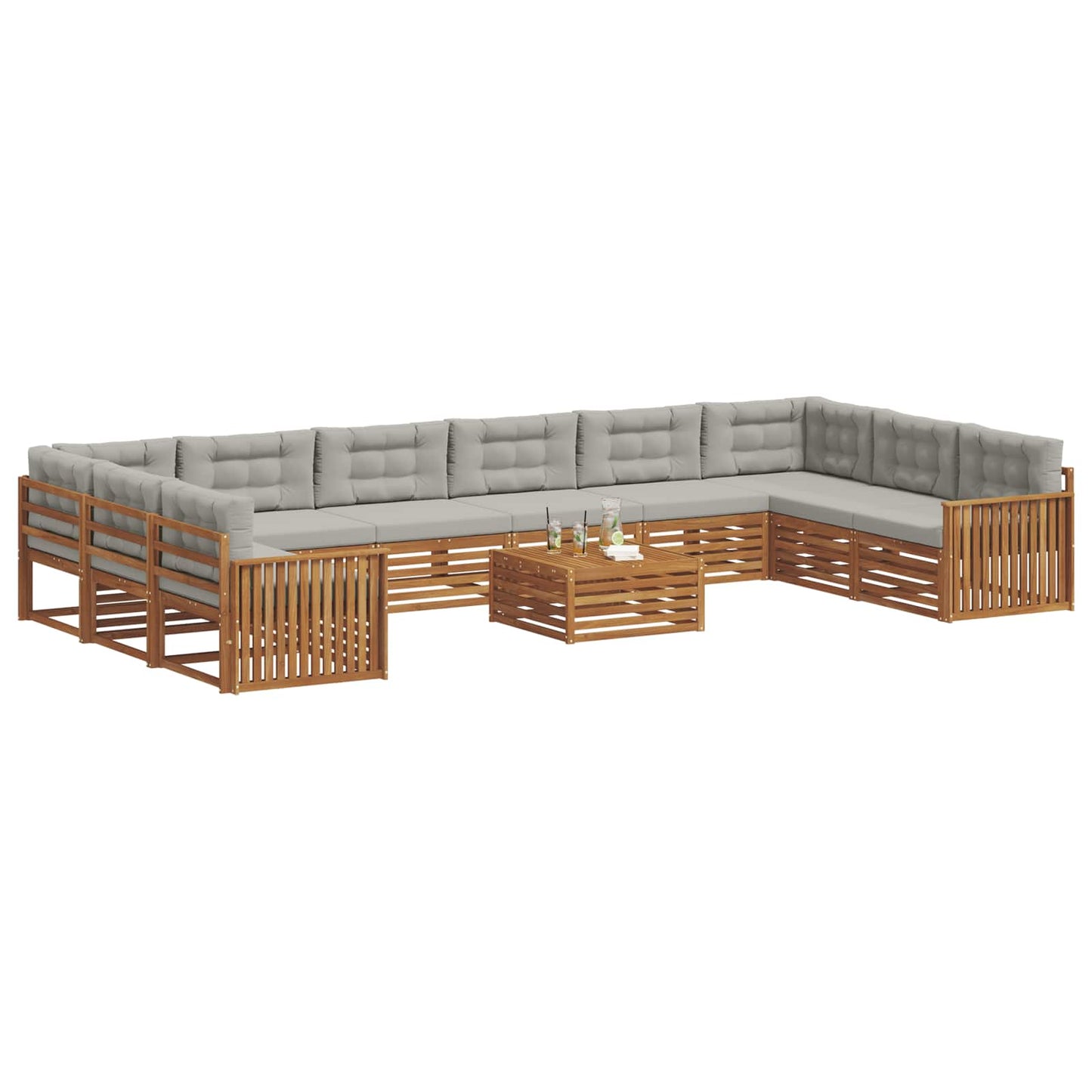 Set divani con cuscino 11 pcs Grigio Naturale e Chiaro