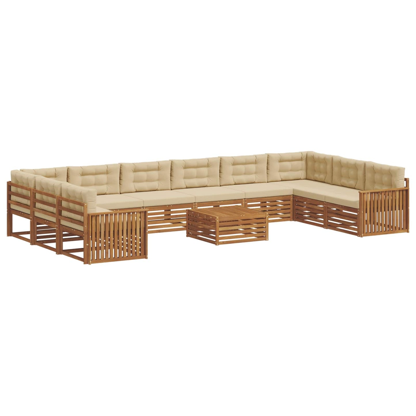 Set divani 11 pcs Naturale e Beige Legno di Acacia Massello