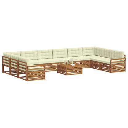 Set divani 11 pcs Naturale e Crema Legno di Acacia Massello