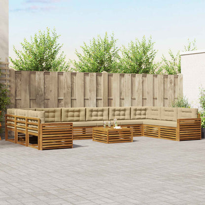 Set divani 11 pcs Naturale e Beige Legno di Acacia Massello