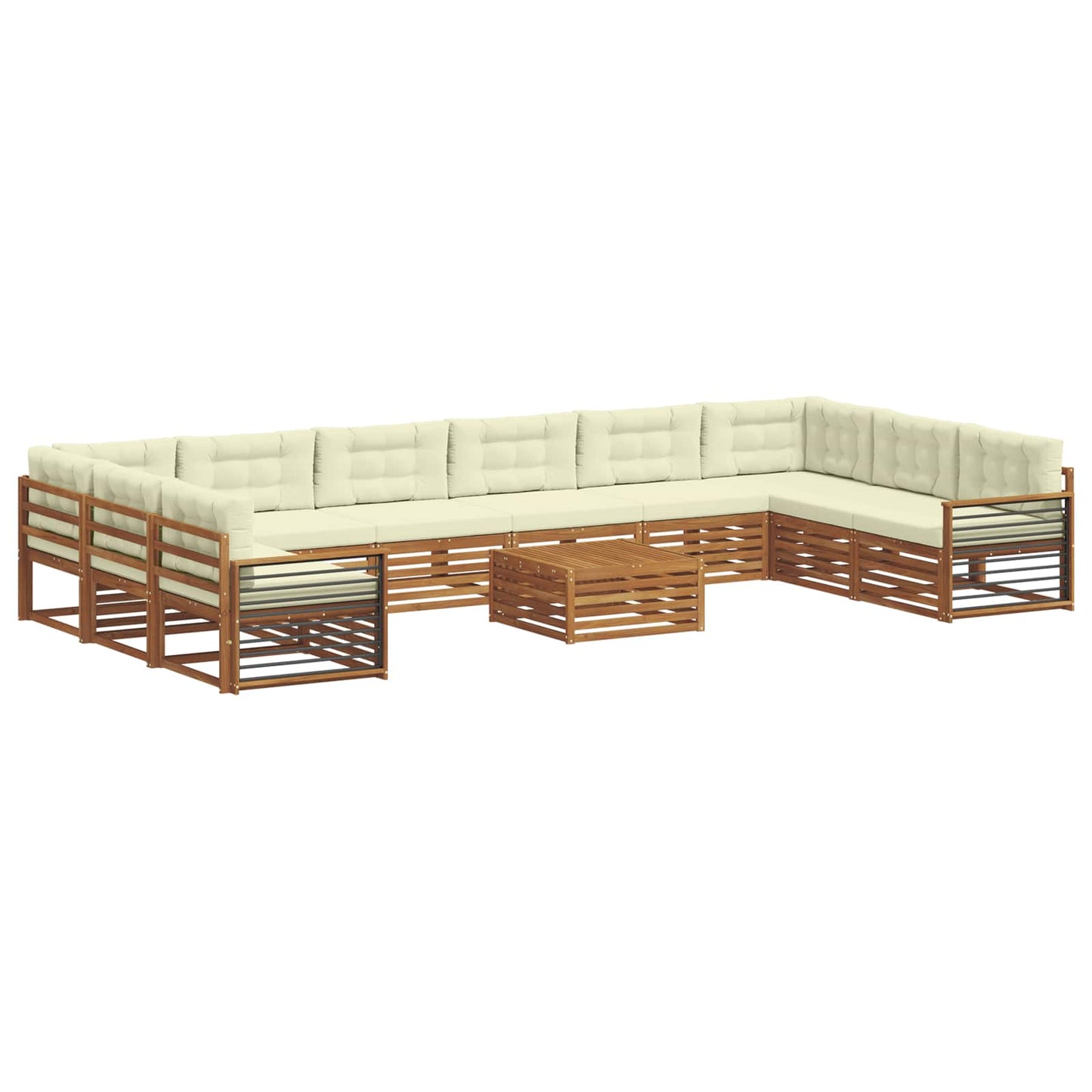 Set divani 11 pcs Naturale e Crema Legno di Acacia Massello