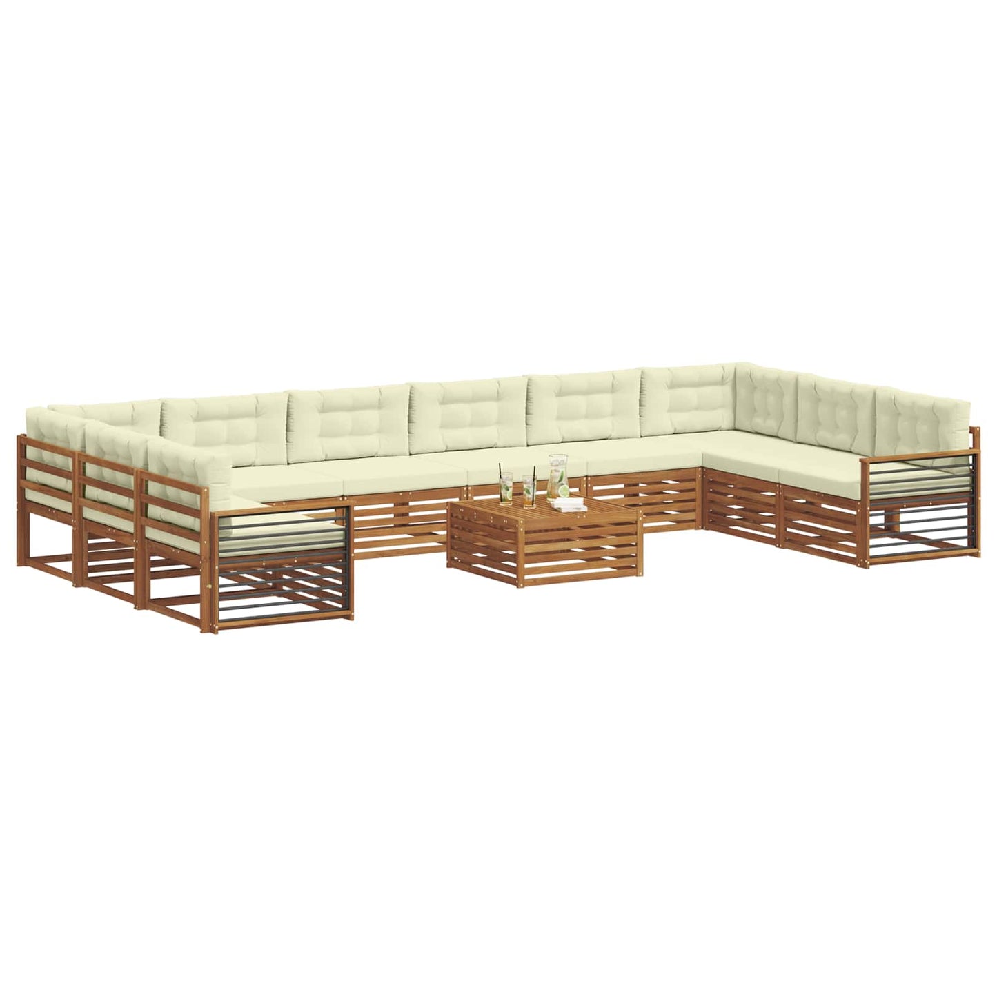 Set divani 11 pcs Naturale e Crema Legno di Acacia Massello