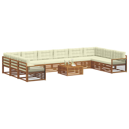 Set divani 11 pcs Naturale e Crema Legno di Acacia Massello