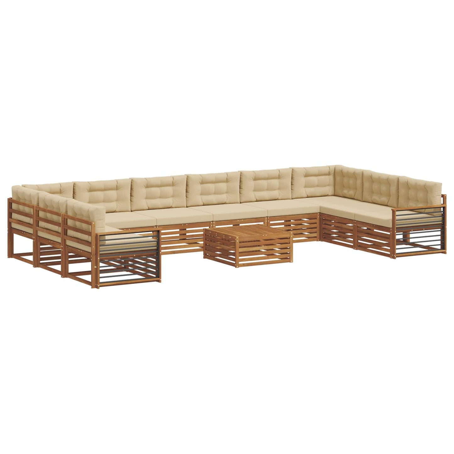 Set divani 11 pcs Naturale e Beige Legno di Acacia Massello