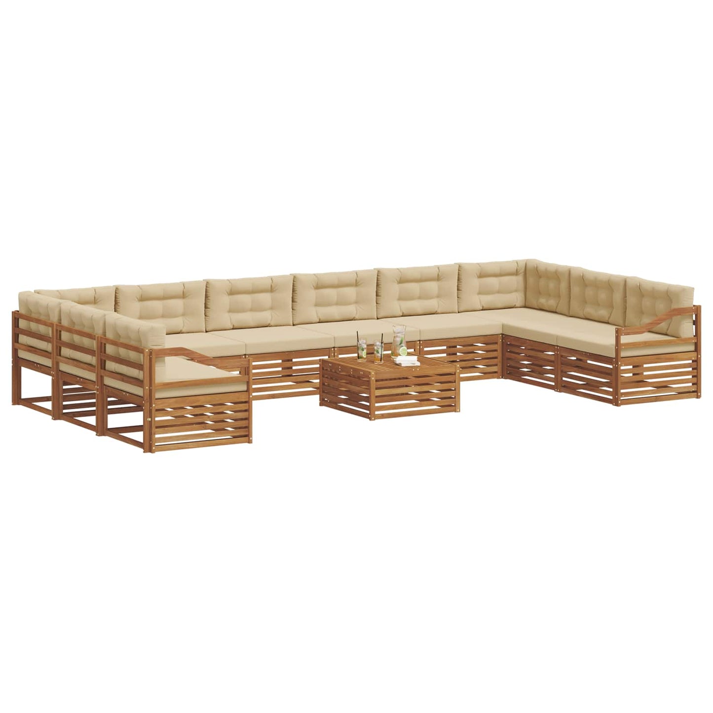 Set divani 11 pcs Naturale e Beige Legno di Acacia Massello