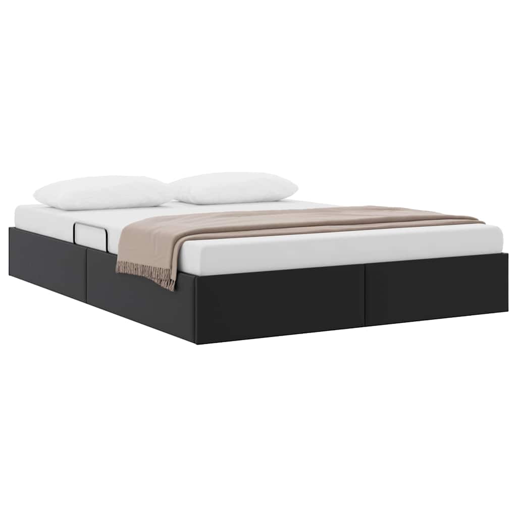 Letto con Contenitore Nero 135 x 190 cm Pelle sintetica
