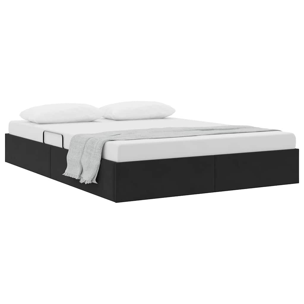 Letto con Contenitore con materasso Nero 135 x 190 cm Velluto
