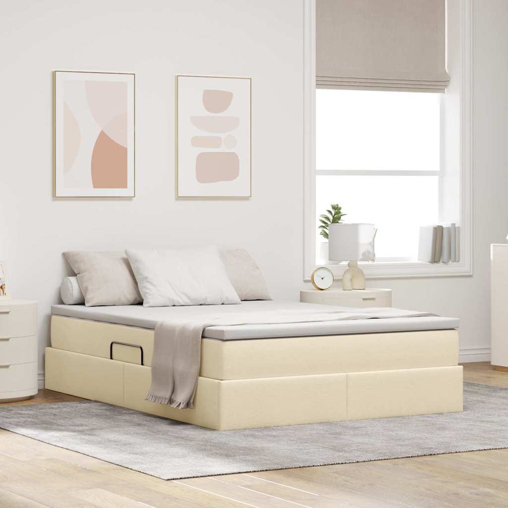 Letto con contenitore e materasso Crema 140 x 190 cm Poliestere