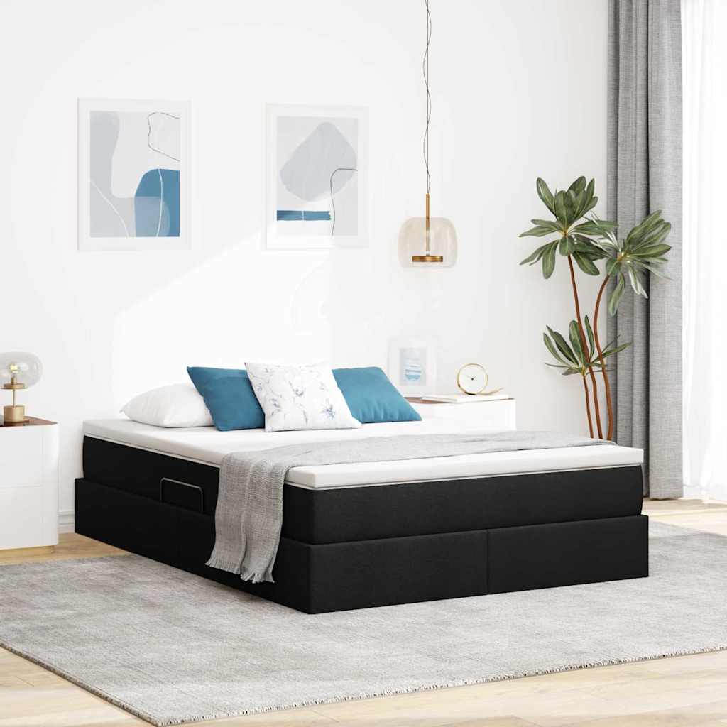 Letto con contenitore e materasso Nero 140 x 200 cm Poliestere