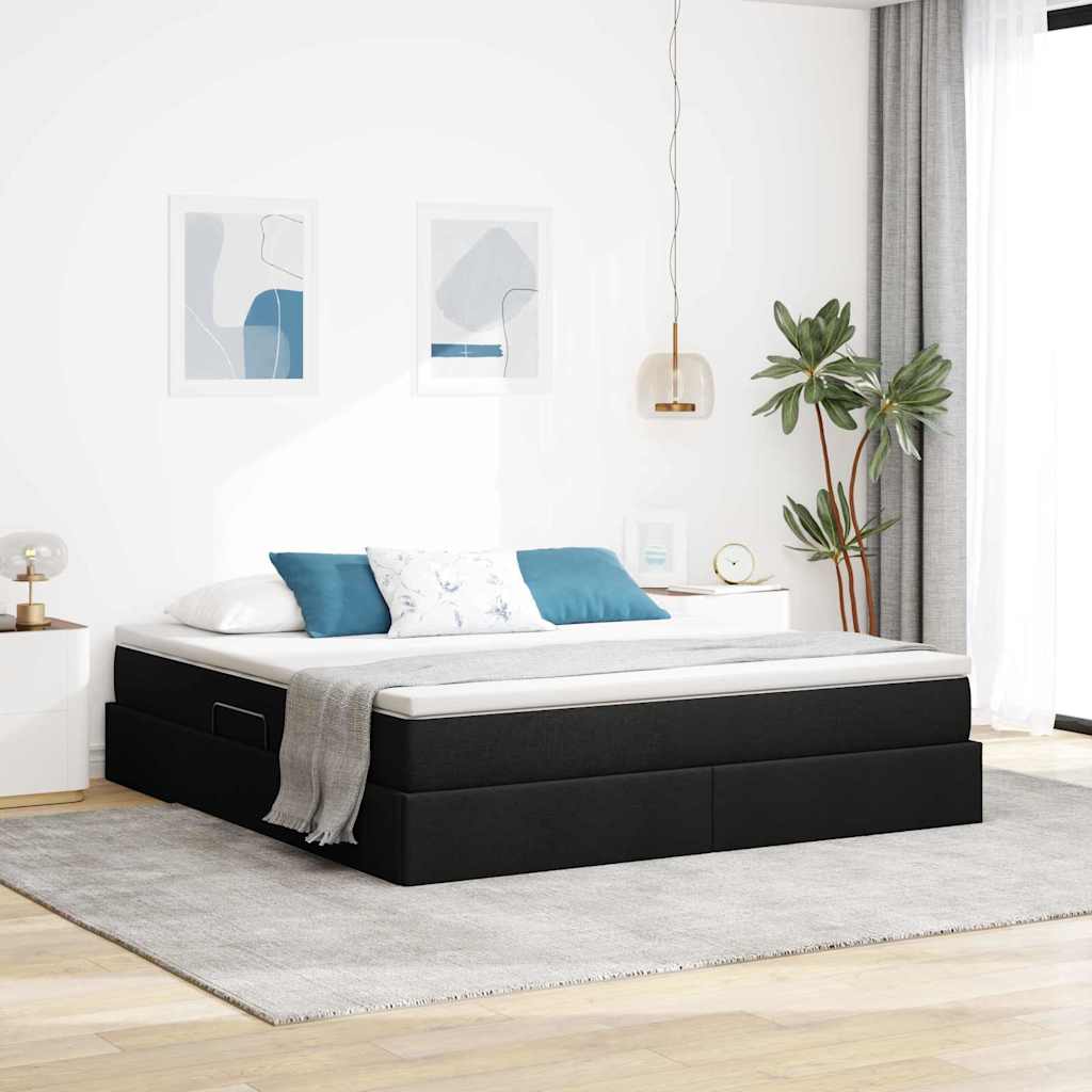Letto con contenitore e materasso Nero 180 x 200 cm Poliestere