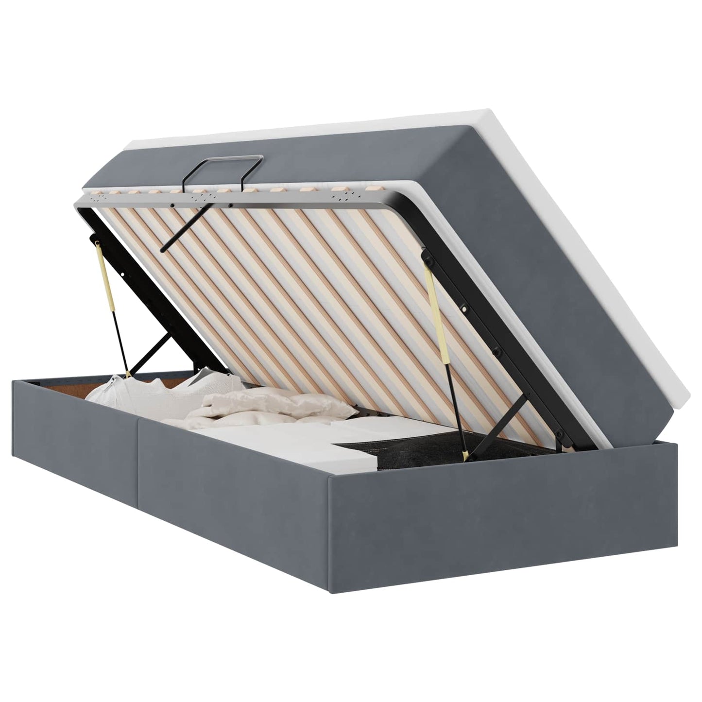Letto con contenitore e materasso Grigio scuro 90 x 190 cm