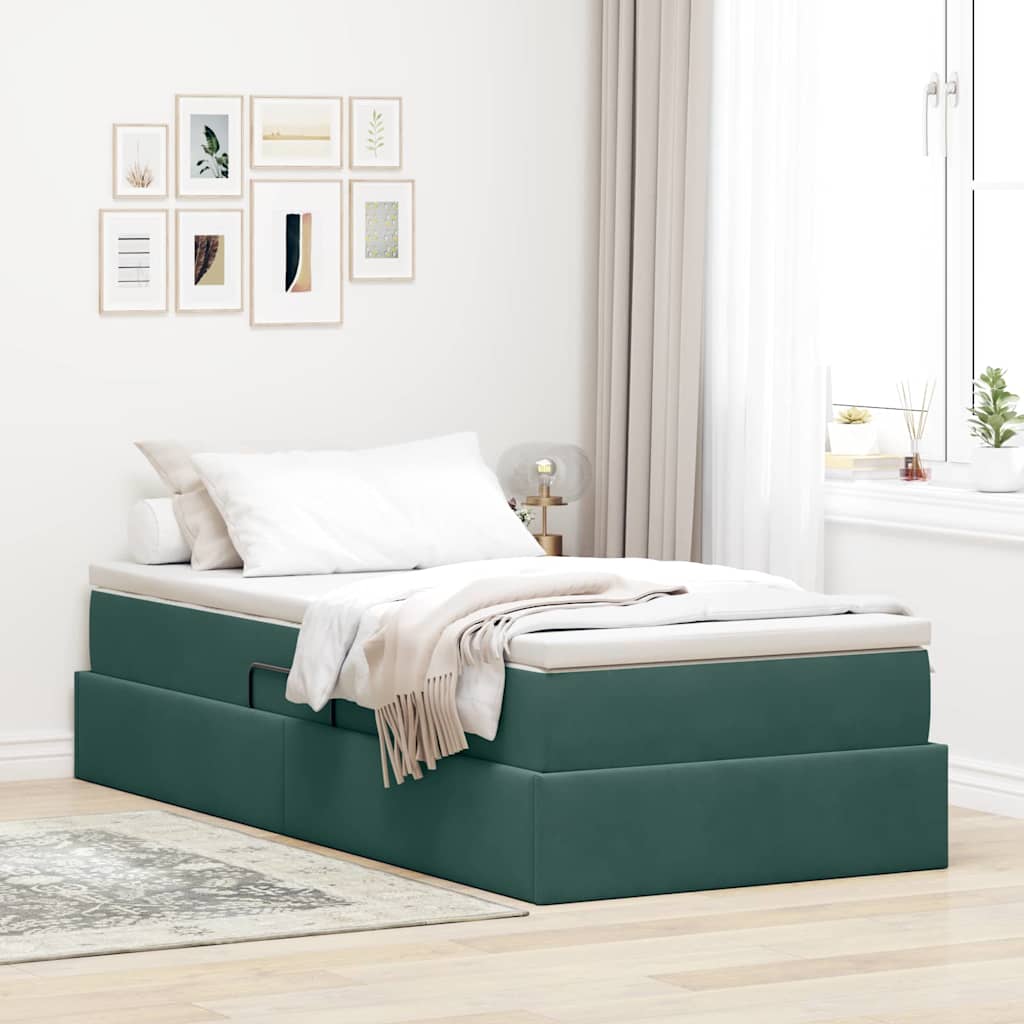 Letto con contenitore e materasso Verde Scuro 90 x 190 cm