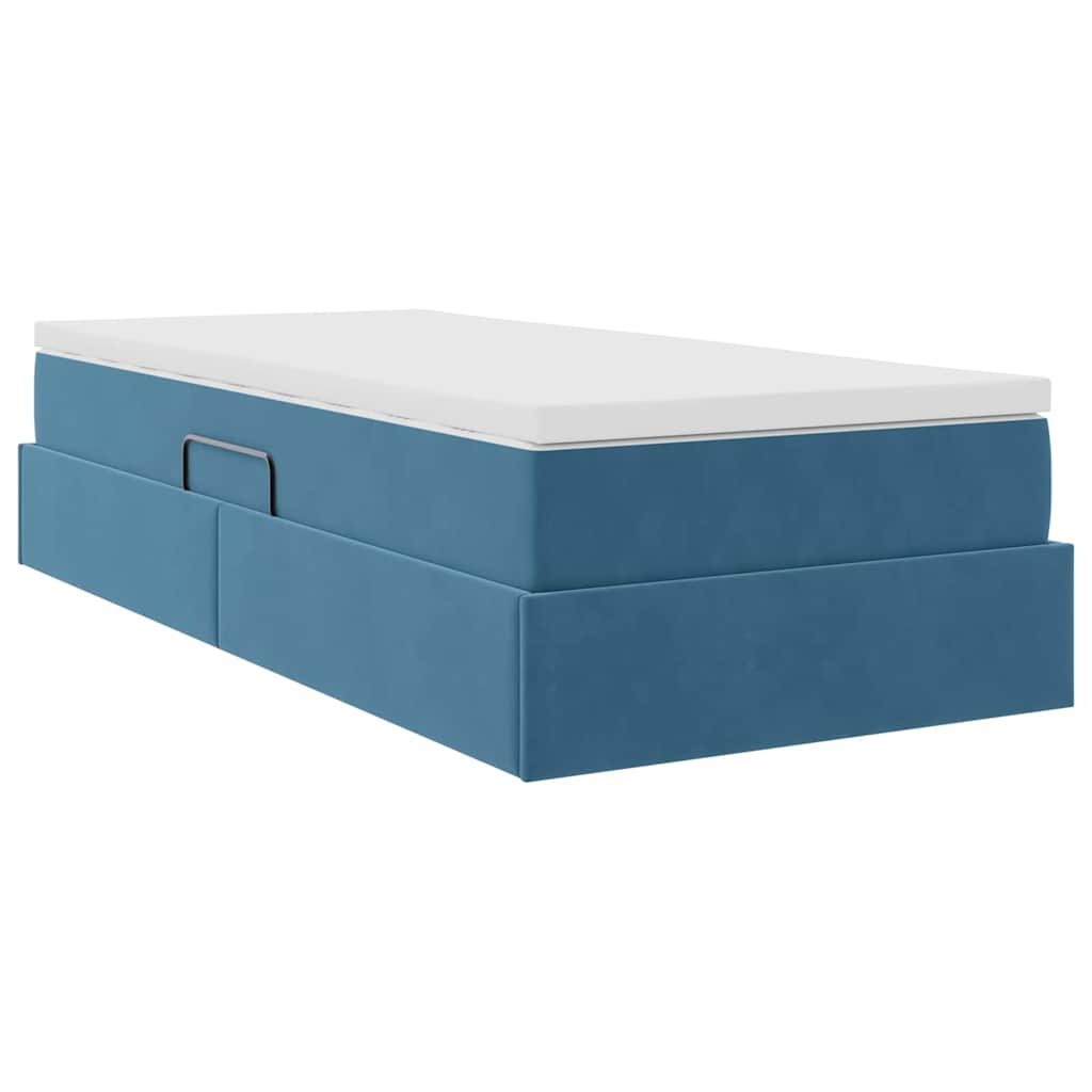 Letto con contenitore e materasso Blu Scuro 90 x 190 cm Velluto
