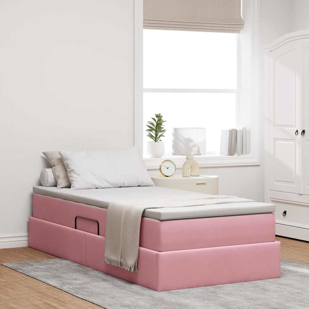 Letto con contenitore e materasso Rosa 90 x 200 cm Velluto