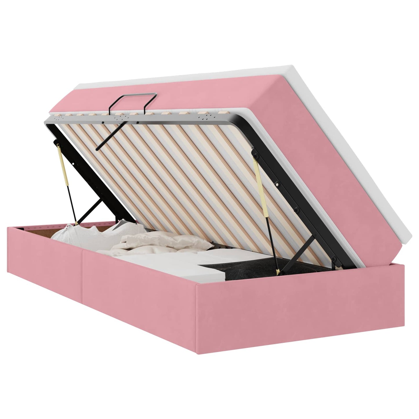 Letto con contenitore e materasso Rosa 90 x 200 cm Velluto
