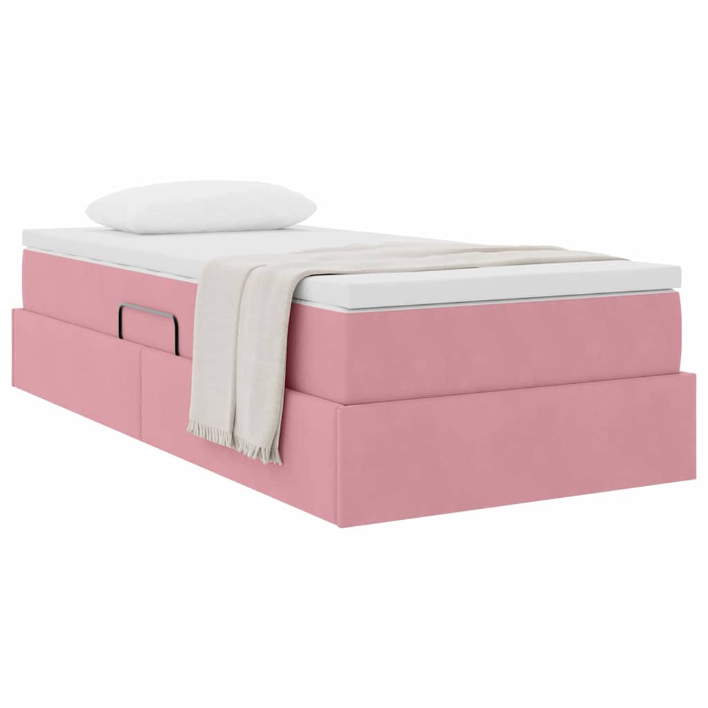 Letto con contenitore e materasso Rosa 90 x 200 cm Velluto
