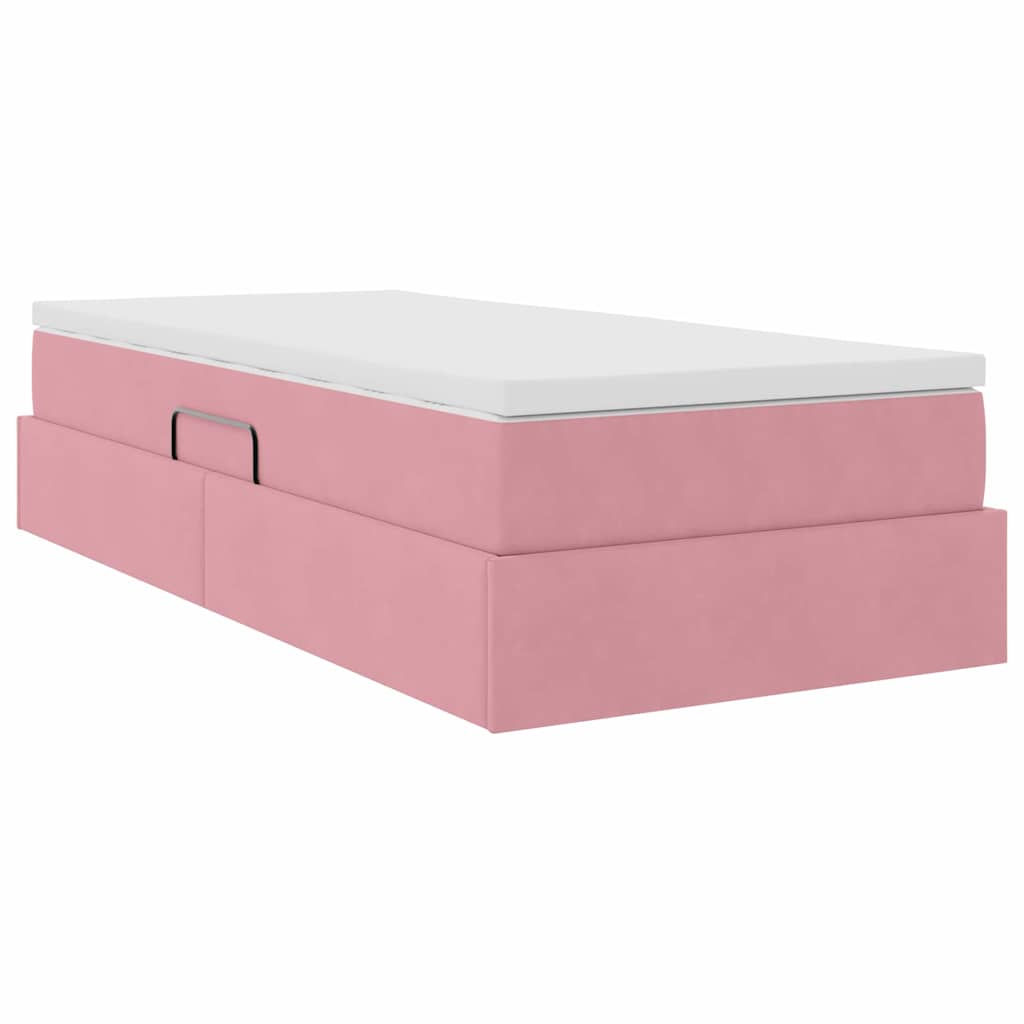 Letto con contenitore e materasso Rosa 100 x 200 cm Velluto