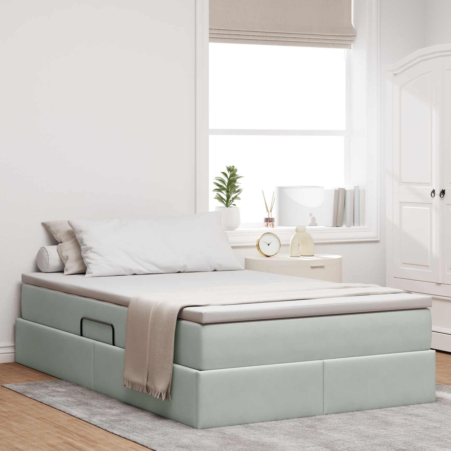 Letto con contenitore e materasso Grigio chiaro 120 x 190 cm