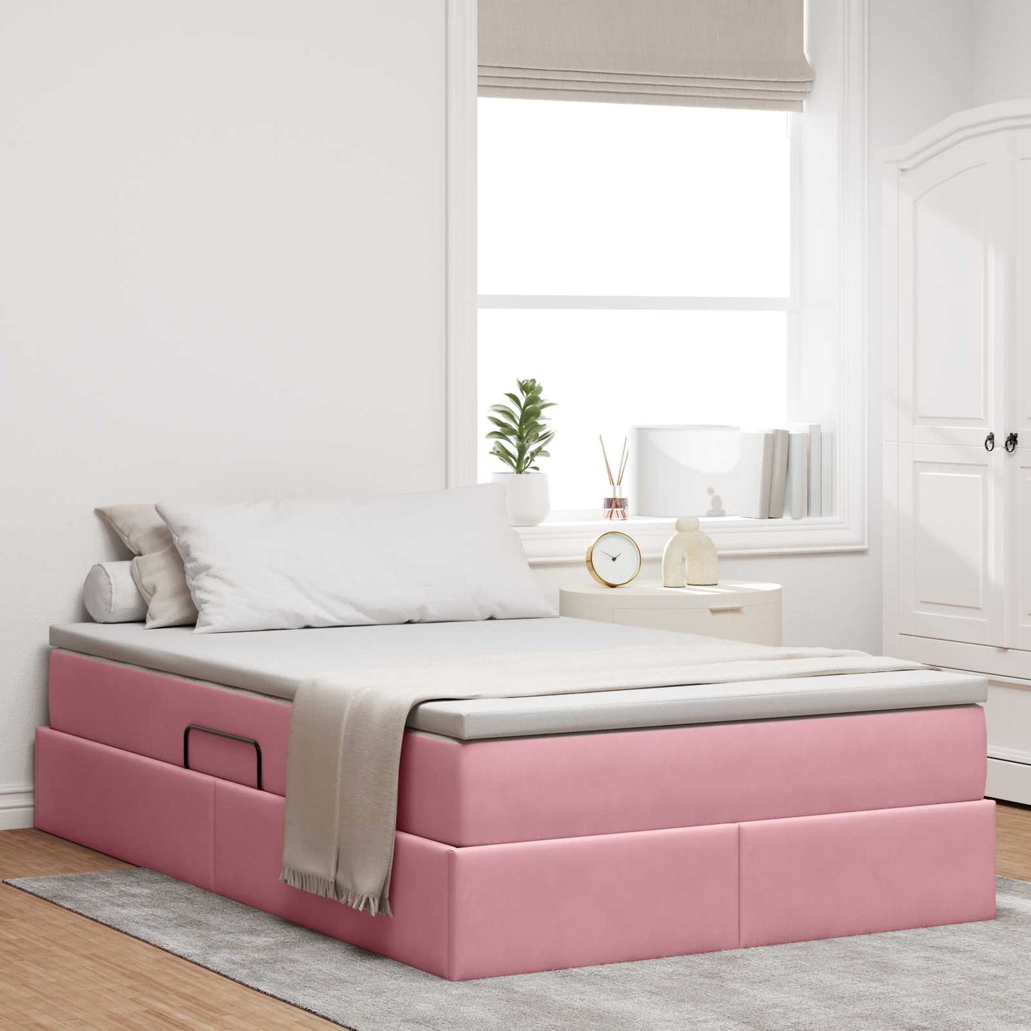 Letto con contenitore e materasso Rosa 120 x 190 cm Velluto