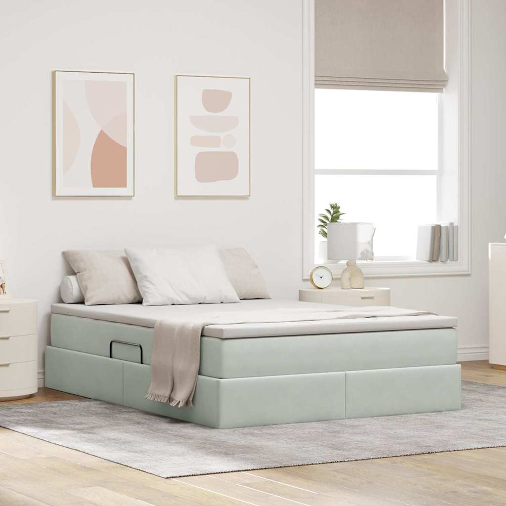 Letto con contenitore e materasso Grigio chiaro 140 x 190 cm