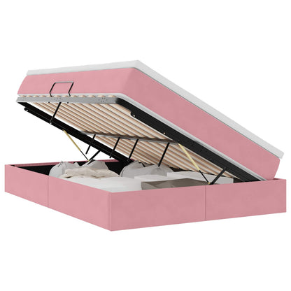 Letto con contenitore e materasso Rosa 140 x 190 cm Velluto