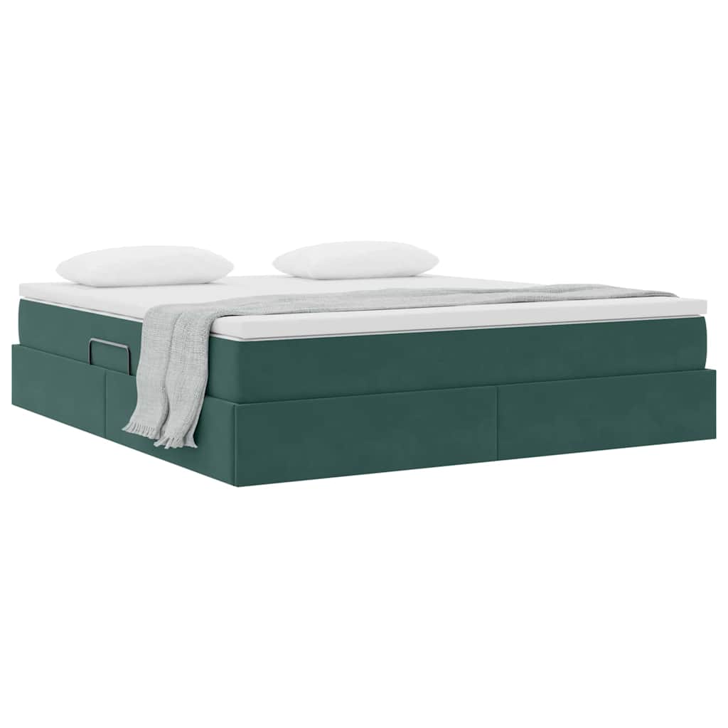 Letto con contenitore e materasso Verde Scuro 160 x 200 cm