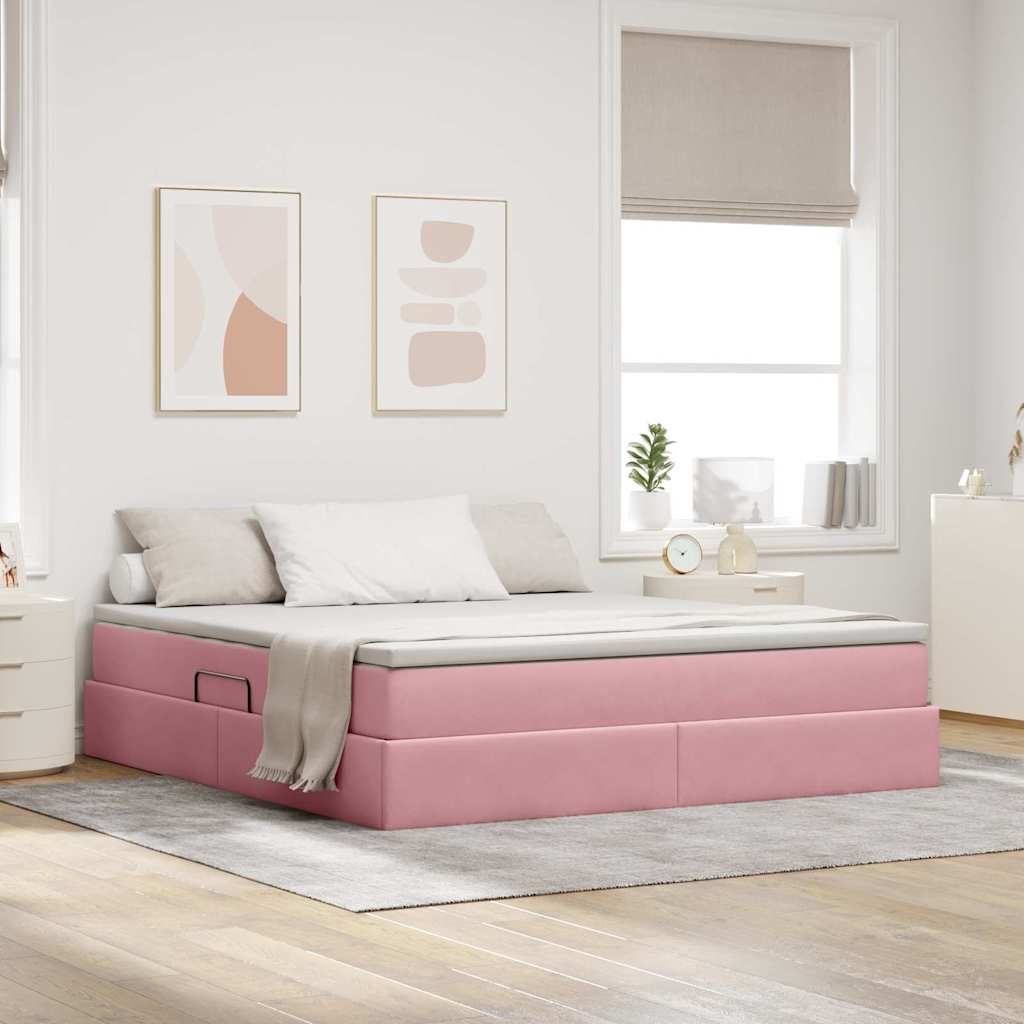 Letto con contenitore e materasso Rosa 160 x 200 cm Velluto