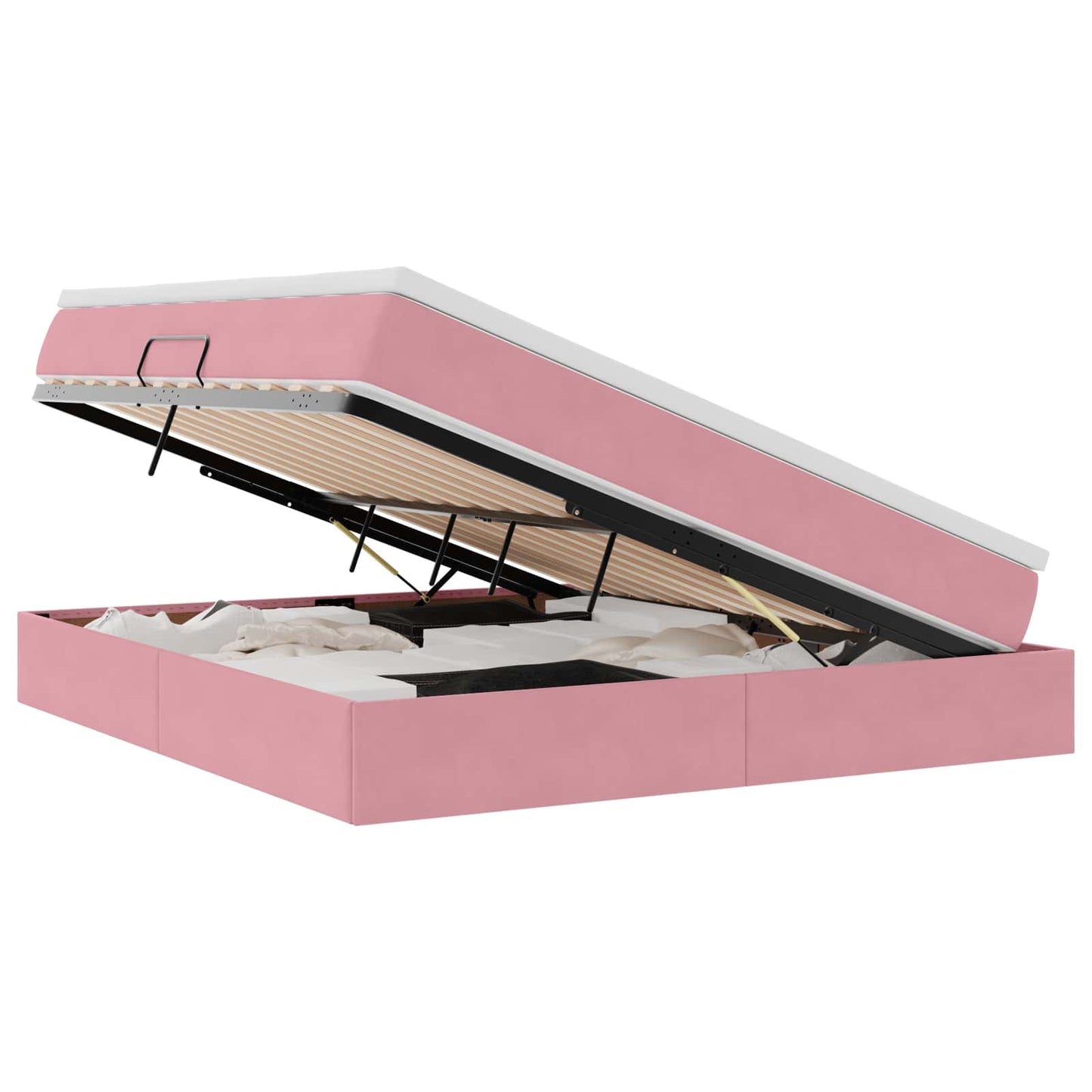Letto con contenitore e materasso Rosa 160 x 200 cm Velluto