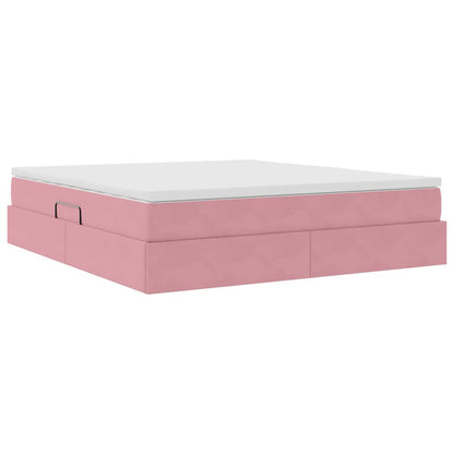 Letto con contenitore e materasso Rosa 160 x 200 cm Velluto