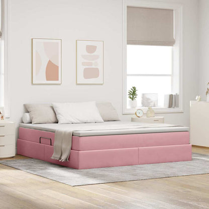 Letto con contenitore e materasso Rosa 180 x 200 cm Velluto