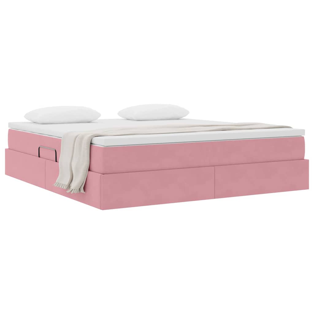 Letto con contenitore e materasso Rosa 180 x 200 cm Velluto