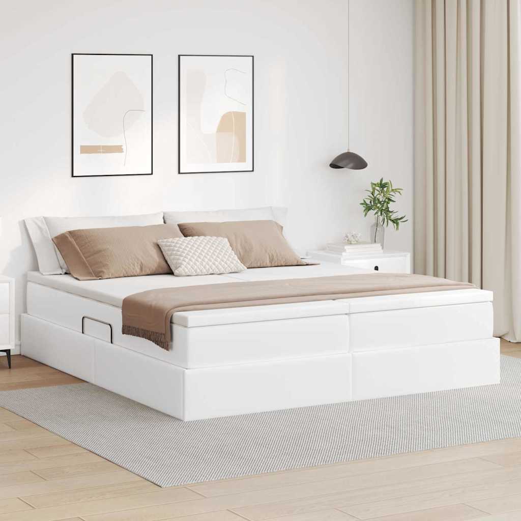 Letto con contenitore e materasso Bianco 200 x 200 cm
