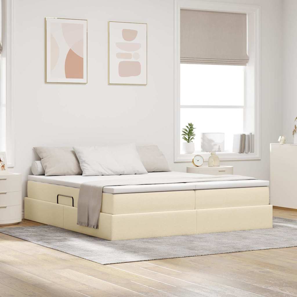 Letto con contenitore e materasso Crema 180 x 200 cm Poliestere