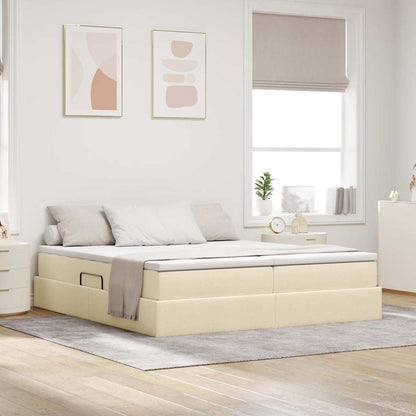 Letto con contenitore e materasso Crema 200 x 200 cm Poliestere