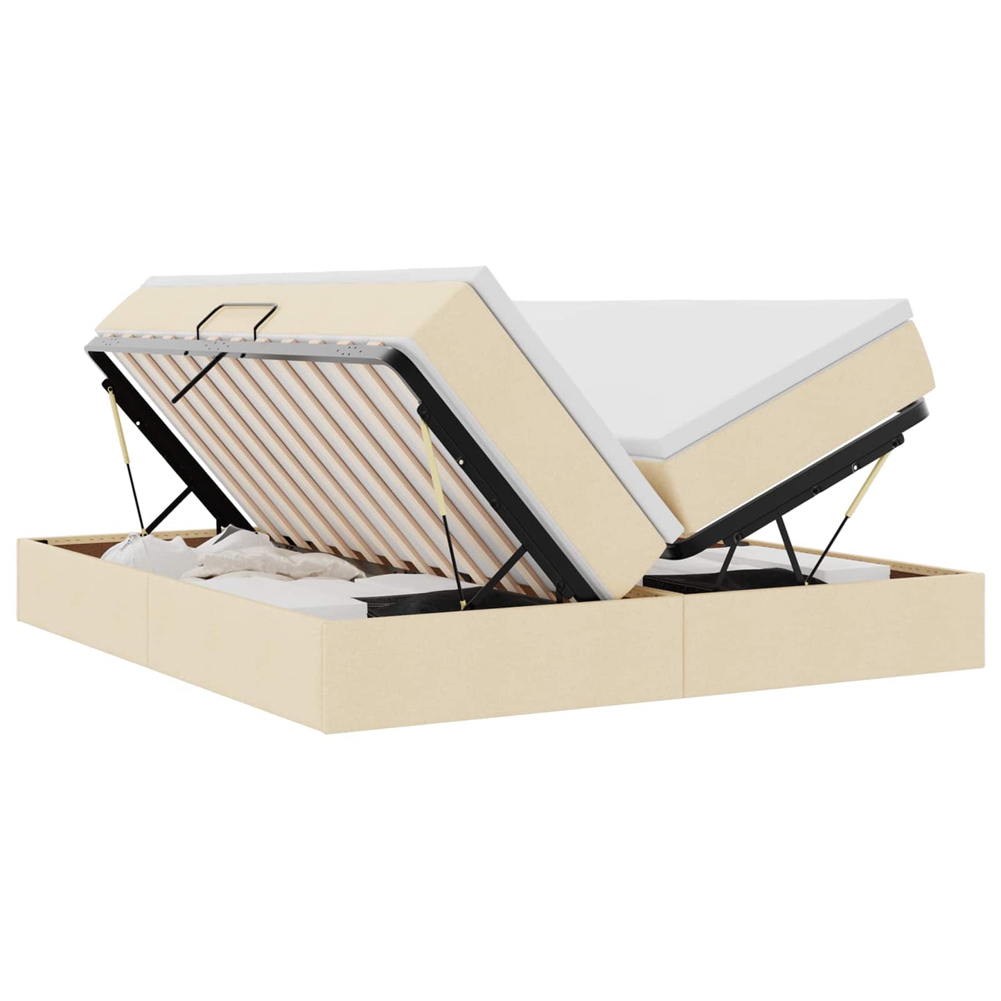 Letto con contenitore e materasso Crema 200 x 200 cm Poliestere
