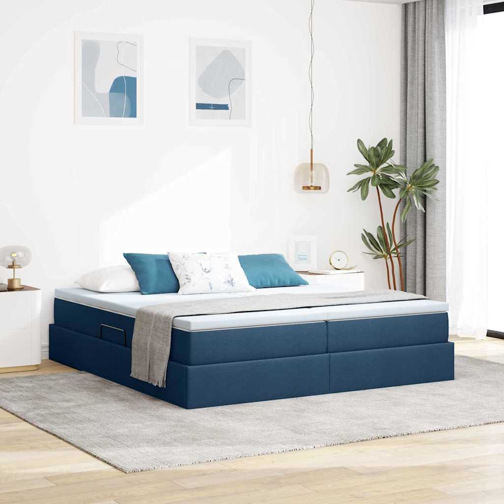 Letto con contenitore e materasso Blu 200 x 200 cm Poliestere