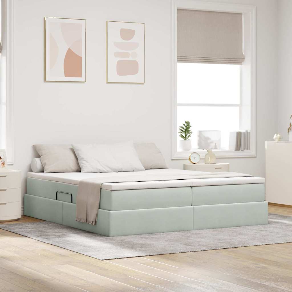 Letto con contenitore e materasso Grigio chiaro 180 x 200 cm